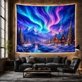 thumbnail image 6 of Northern Lights Over Snowy Mountains with a Cozy Cabin, Mystical Fantasy for Nature Lovers, Winter Landscape Art Christmas Gift Tapestry Wall Hanging for Bedroom and Living Room, 6 of 7