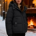 thumbnail image 4 of Women's Puffer Jacket, 2025 New Style Lightweight Quilted Down Coat with Zip Front, Warm Winter Outerwear for Women, Packable Travel Puffer Coat with Hood, Casual Cropped Insulated Jacket Black XXXL, 4 of 6