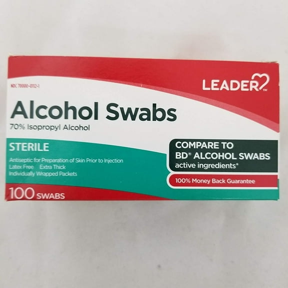 Leader Alcohol Swabs, 100 Swabs Sterile and Individually Wrapped Cleans and Disinfects