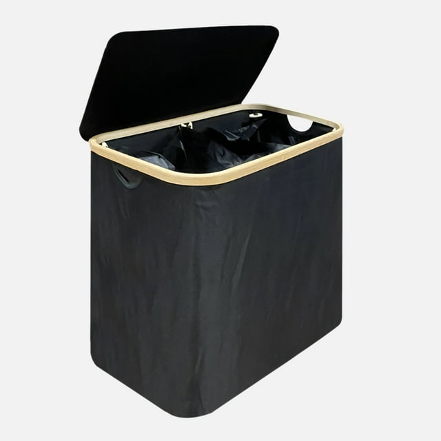 Linen Chest Laundry Basket with 2 Inner Bags and Lid - Black