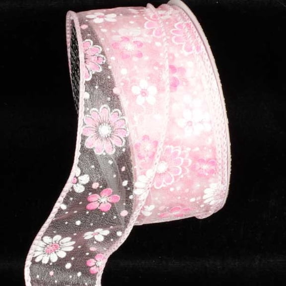 The Ribbon People Pink Gerbera Daisy Wired Craft Ribbon 1.5" x 40 Yards