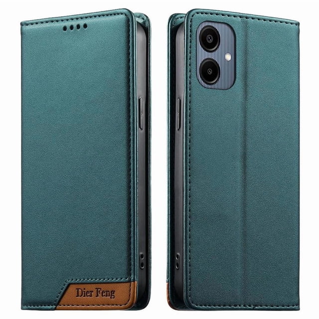Funda Tipo Cartera de Cuero Sintético para Samsung Galaxy A06 4G Bloqueo RFID, con Ranuras para Tarjetas y Bolsillo para Efectivo, Cierre Magnético Fuerte Verde