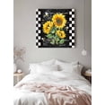 thumbnail image 3 of Canvas Print Wall Art Sunflower Vintage Floral Bee Farmhouse Black Buffalo Plaid Framed Canvas Art Wall Decor Pictures Painting Morden Artwork for Living Room Bedroom, Ready to Hang, 24"x24", 3 of 4