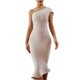 thumbnail image 2 of OUSITAID Women Solid Color Sleeveless One Shoulder Fish Tail Hem Bodycon Midi Dress, 2 of 13