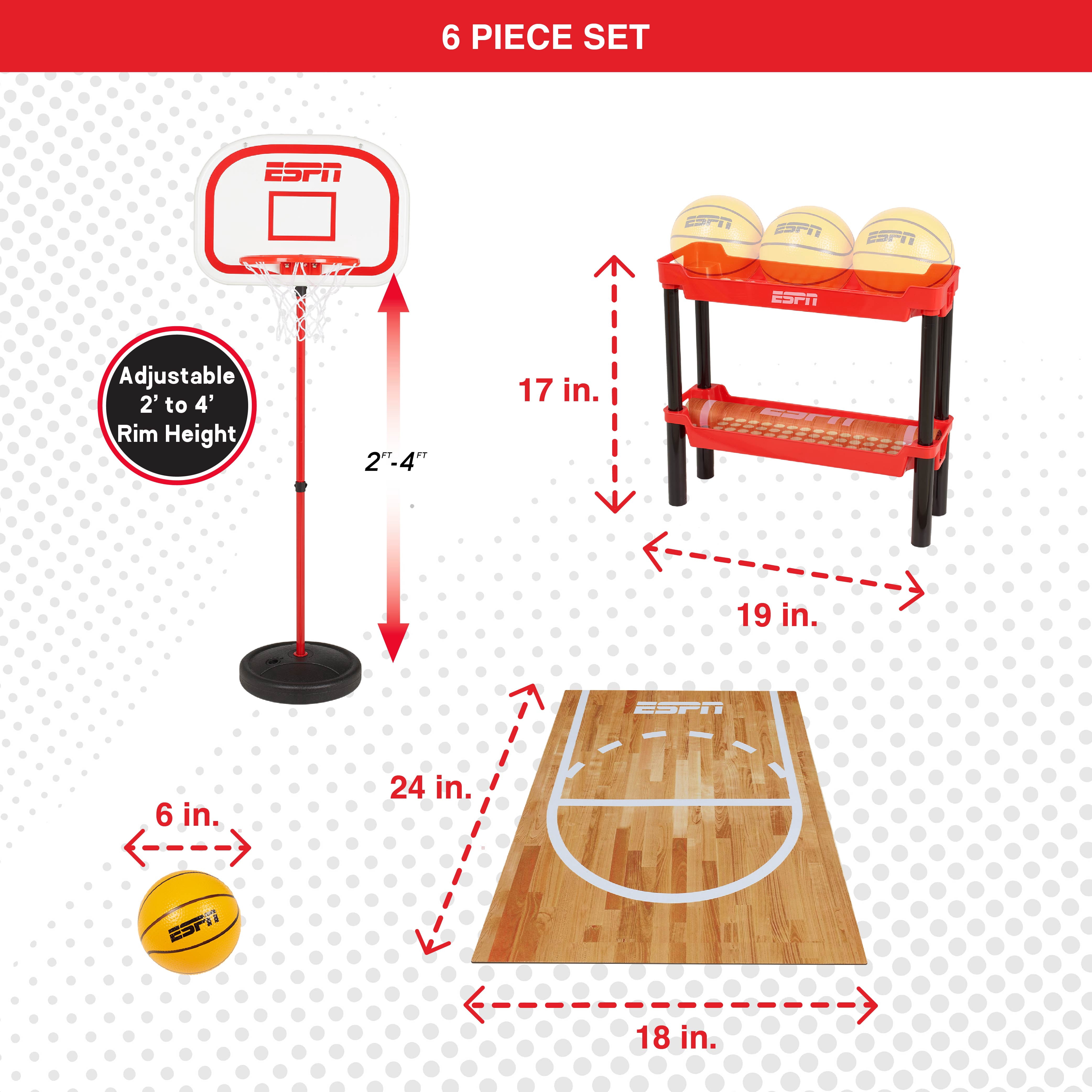 ESPN My First Free Throw Toddler Basketball Court, Includes 3 Mini Basketballs, Ball Rack, Play Mat