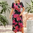 thumbnail image 2 of QIPOPIQ Robes pour Femmes Robe Fluide à Volants Manches Courtes Imprimé Tendance Décontractée Robes d'Été Robe Col Rond Robe Moulante Offres 2023, 2 of 5