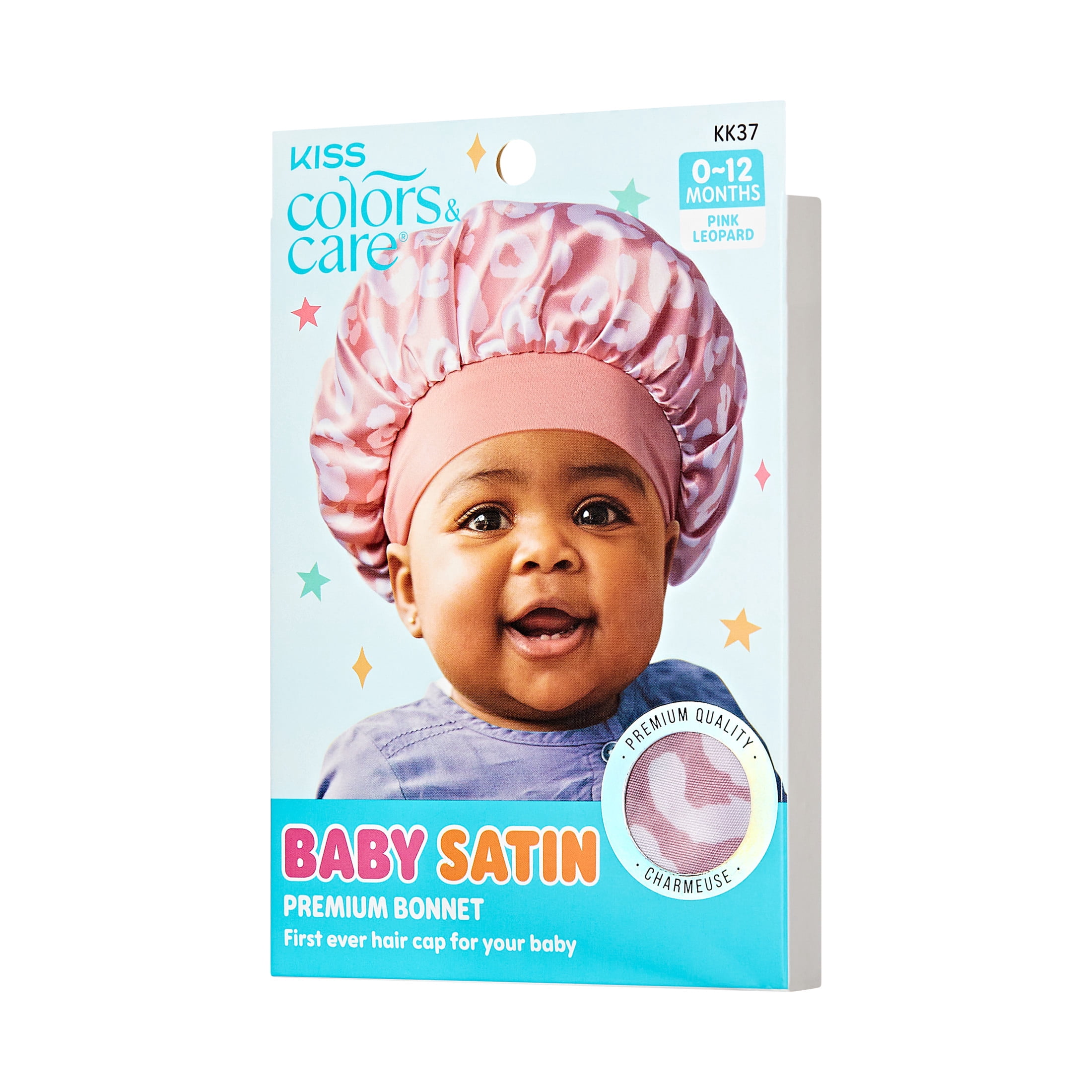 (2 pack) KISS Colors & Care Baby Satin Premium Bonnet, Pink Leopard, Female, Age Group: 0-12 Months
