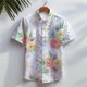 thumbnail image 3 of Camisa hawaiana de manga corta para hombre, informal, para playa, con botones, estampado floral en 3D de hojas tropicales, para vacaciones de verano, con solapa, 3 of 5