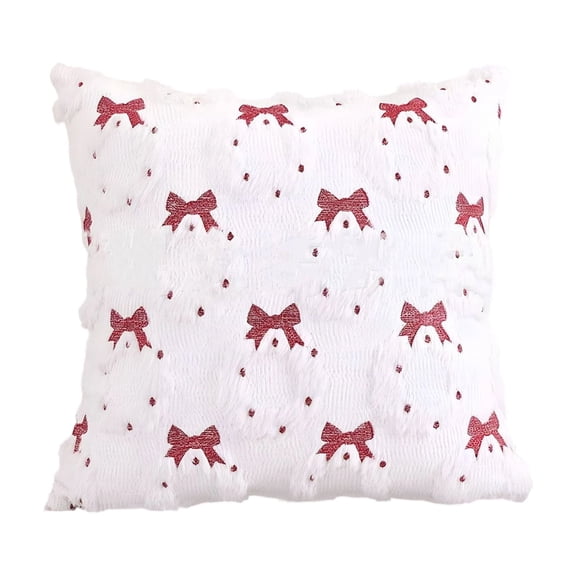 Winter Holiday Plush Pillow Cover 18x18 Inches, Cozy Christmas Bow Throw Cushion Sleeve for Sofa, Couch & Room Decor, 1 Pack