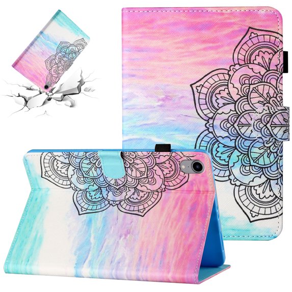 SaniMore Protective Case for iPad 10th Generation 10.9" 2022, PU Leather Case Color Painting Magnetic Clasp Card Slot Pen Holder Anti-slip Strip Auto Wake/Sleep Stand Shockproof TPU Shell, Mandala