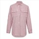 thumbnail image 4 of Camisas A Rayas con Botones para Mujer, Blusas Casuales de Larga con Cuello en V y Bolsillos Rosa Roja M, 4 of 6