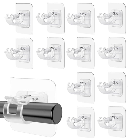 FIXPARTS Self Adhesive No Drill Curtain Rod Brackets No Drilling,12 pcs Adjustable Curtain Rod Hooks