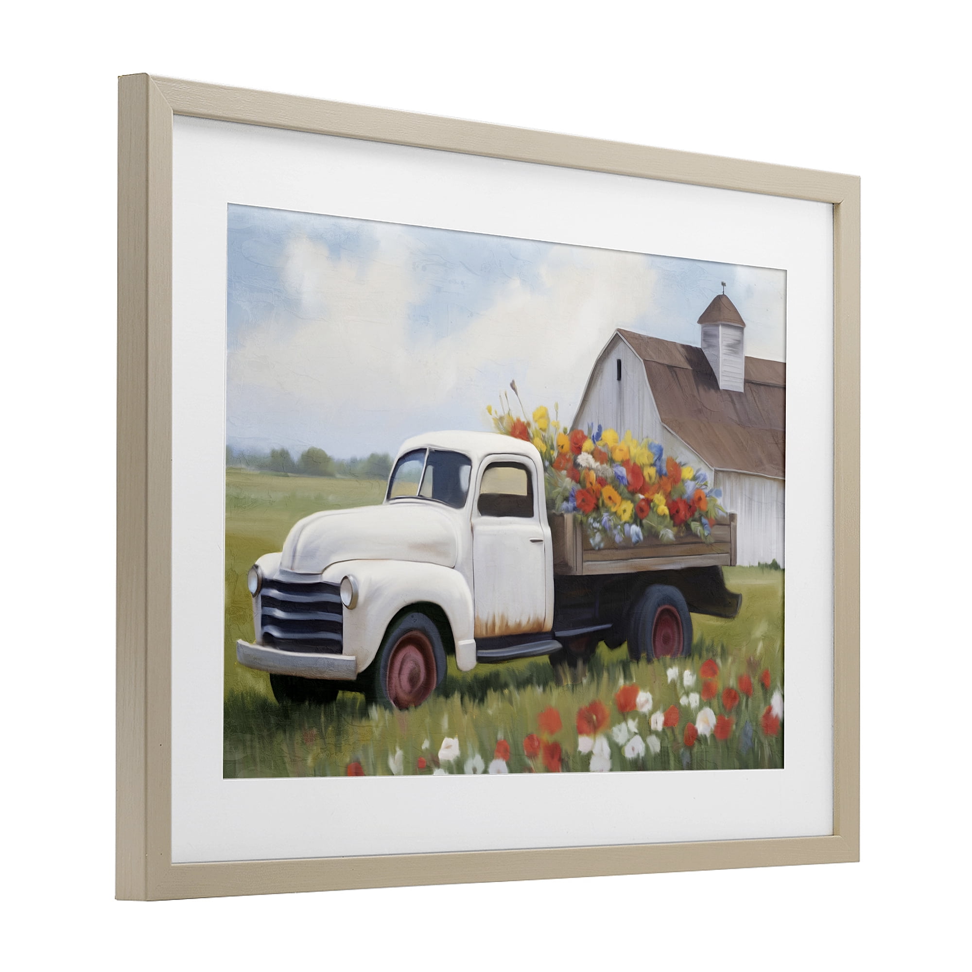 Stupell Industries White Delivery Floral Truck Birch Framed Print Under Glass, design by Kim Allen