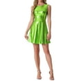 thumbnail image 2 of Vestido sin mangas de cintura alta brillante y acampanado para mujer INSPIRE CHIC, mini vestido brillante en verde XL, 2 of 6