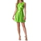 thumbnail image 2 of Vestido sin mangas de cintura alta brillante y acampanado para mujer INSPIRE CHIC, mini vestido brillante en verde XL, 2 of 6