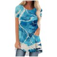 thumbnail image 1 of Pisexur Hauts d'Été Décontractés pour Femmes Imprimé Marbre Longline Col Rond Manches Courtes Tunique Fluide à Porter avec Leggings T-Shirts Amples, 1 of 5