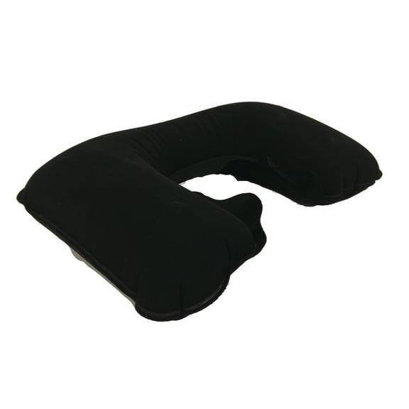 Inflatable Neck Shape Travel Pillow Easy Inflate Soft Velvet Cover Compact Carry [Black]