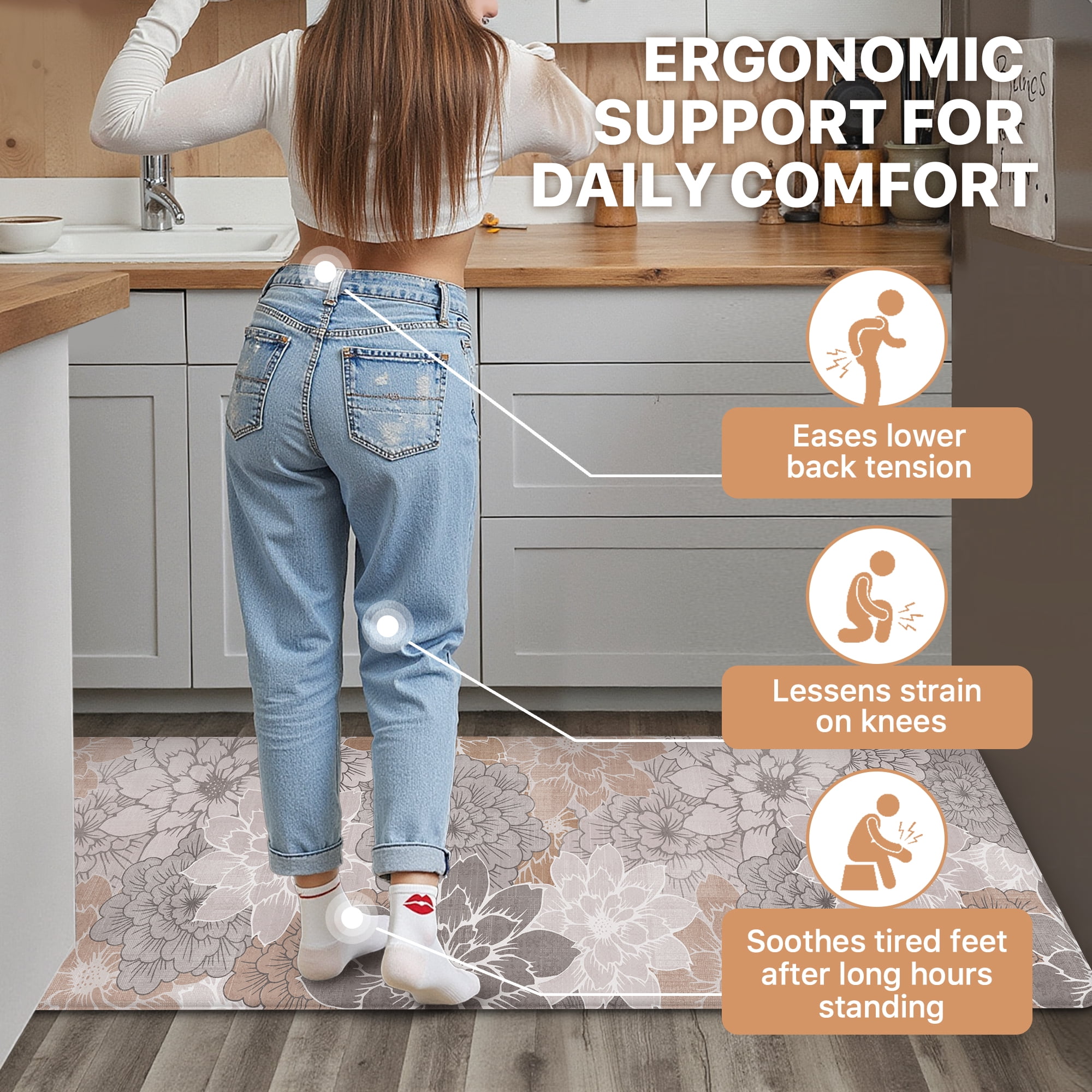 KUETH Kitchen Mats for Floor, Kitchen Rug with Anti Fatigue, Non Slip Washable Kitchen Rug, Set of 2 Kitchen Mat 17"x47"+17"x30", Runner Rug with Waterproof for Bathroon and Bedroom