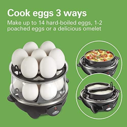3-in-1 Electric Egg Cooker for Hard Boiled Eggs, Poacher, Omelet Maker & Vegetable Steamer, Holds 14, Black (25508)