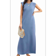 thumbnail image 1 of Vestido Maxi de Verano 2025 para Mujer, Informal, Holgado, con Abertura, Sin Arrugas, con Cuello Redondo y Bolsillos, Color Azul Vaquero S, 1 of 9