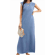 thumbnail image 1 of Vestido Maxi de Verano 2025 para Mujer, Informal, Holgado, con Abertura, Sin Arrugas, con Cuello Redondo y Bolsillos, Color Azul Vaquero S, 1 of 9