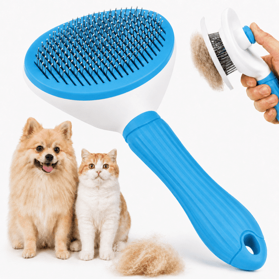 Pet Slicker Grooming Brush for Dogs & Cats, Self-Cleaning Deshedding Brush for Short & Long Hair, Gentle Loose Fur Remover with Release Button