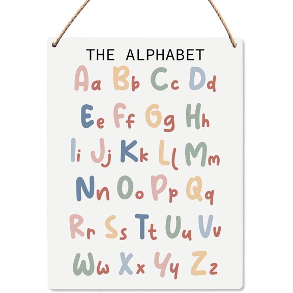 8x10 Inch Kids Room Decor - Boho Classroom Wall Decor - Abc Alphabet Wood Hanging Sign - Boho Alphabet Baby Wall Decor - Nursery Bedroom Toddler Room Wooden Slogan Hanging Sign