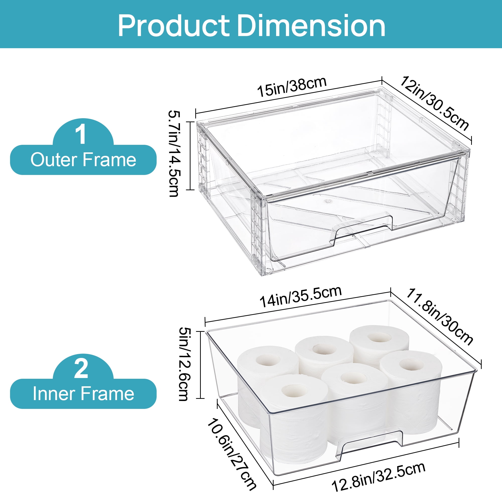 Sindcom 2 Pack Large Stackable Storage Drawers,Easily Assemble Clear Acrylic Makeup Organizer, Bathroom Closet Undersink Organizers, Plastic Storage Bins for Cabinet, Pantry, Medicine Organization