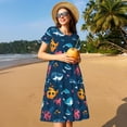 thumbnail image 4 of Fotbe Ocean Floor Animals Vestido Largo de Moda para Mujer, Vestido Tipo Camiseta con Manga Corta y Estilo Casual a Rayas y Bloques de Color, 4 of 6