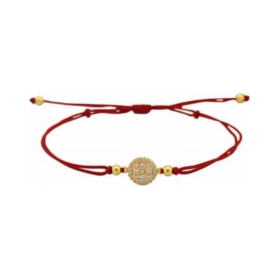 iJewelry2 Gold-plated Sterling Silver Round Disc Charm Clear Paved CZ Red Cord Adjustable Bracelet