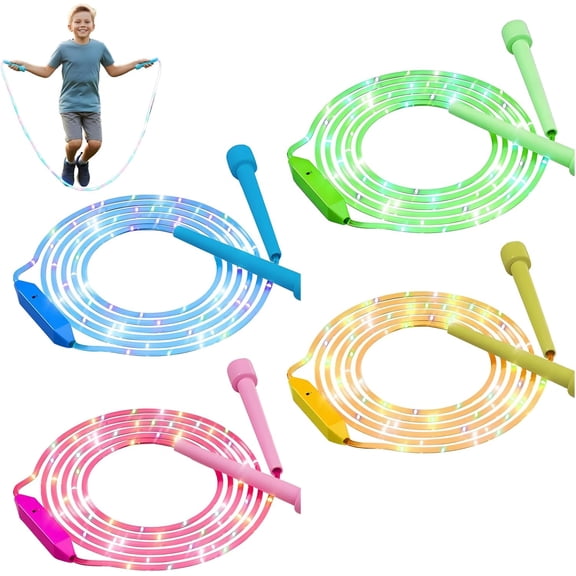 Rechargeable LED Jump Rope for Kids & Adults, Adjustable Length, 3 Light Modes for Indoor/Outdoor Fitness(4PCS)DSF