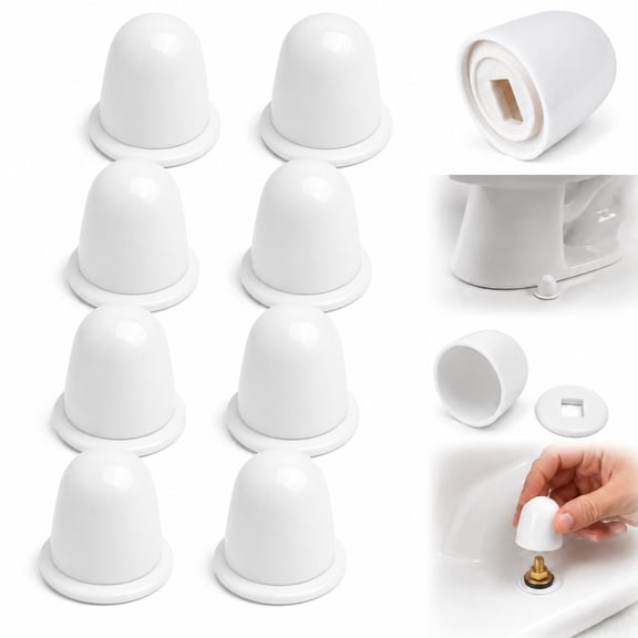 Rongsi 8packs Universal Toilet Bolt Caps, 1.44 Inch Height, Round Plastic Push-On Toilet Bowl Bolt Covers Decorative, with Extra Washers for Easy Installation, Fits American Standard Toilet Parts