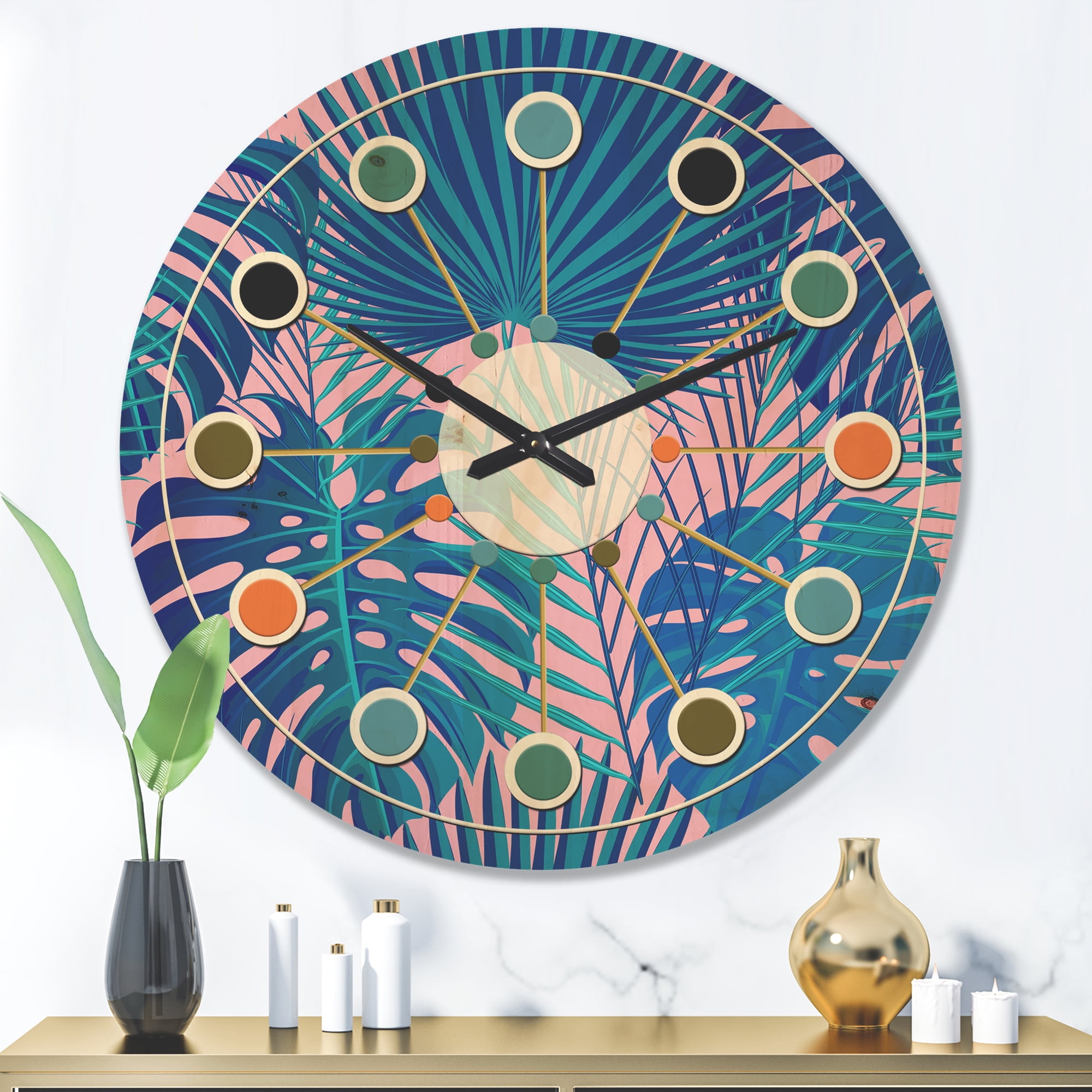 Designart 'Floral Retro Pattern XV' Mid-Century Modern Wood Wall Clock
