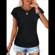 thumbnail image 2 of Camiseta de Corta con Cuello Redondo y Fruncido para Mujer, Color Negro, Talla M, 2 of 8