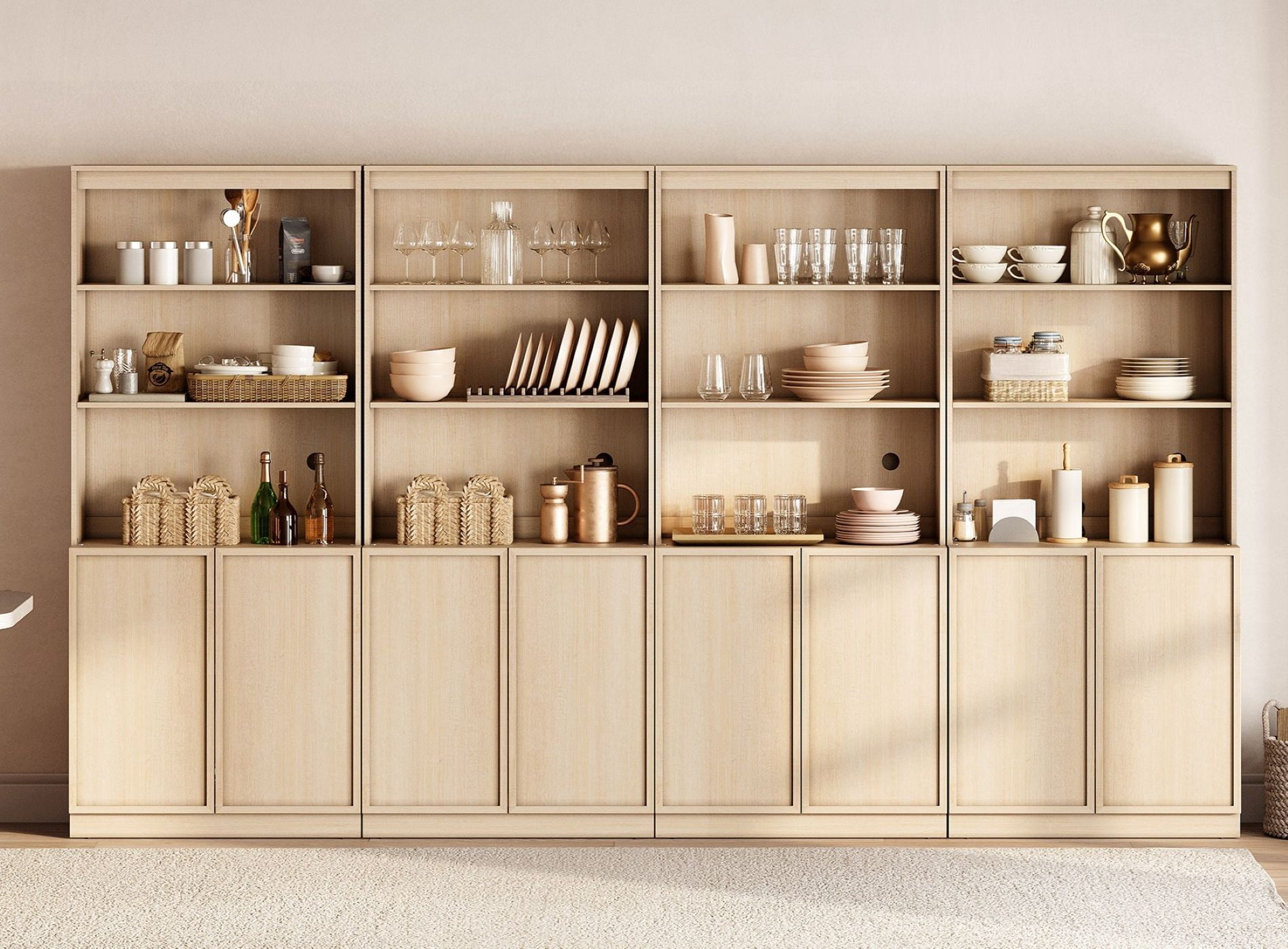 Modern Wood Sideboard Buffet with Doors & Adjustable Shelves, 72" Tall Storage Cabinet for Dining Room Kitchen,Beige