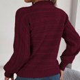 thumbnail image 5 of JSKUMAR Women's Long Sleeve Crewneck Knitted Sweater Hollow Out Lantern Sleeve Casual Pullover Jumper Wine,S, 5 of 6