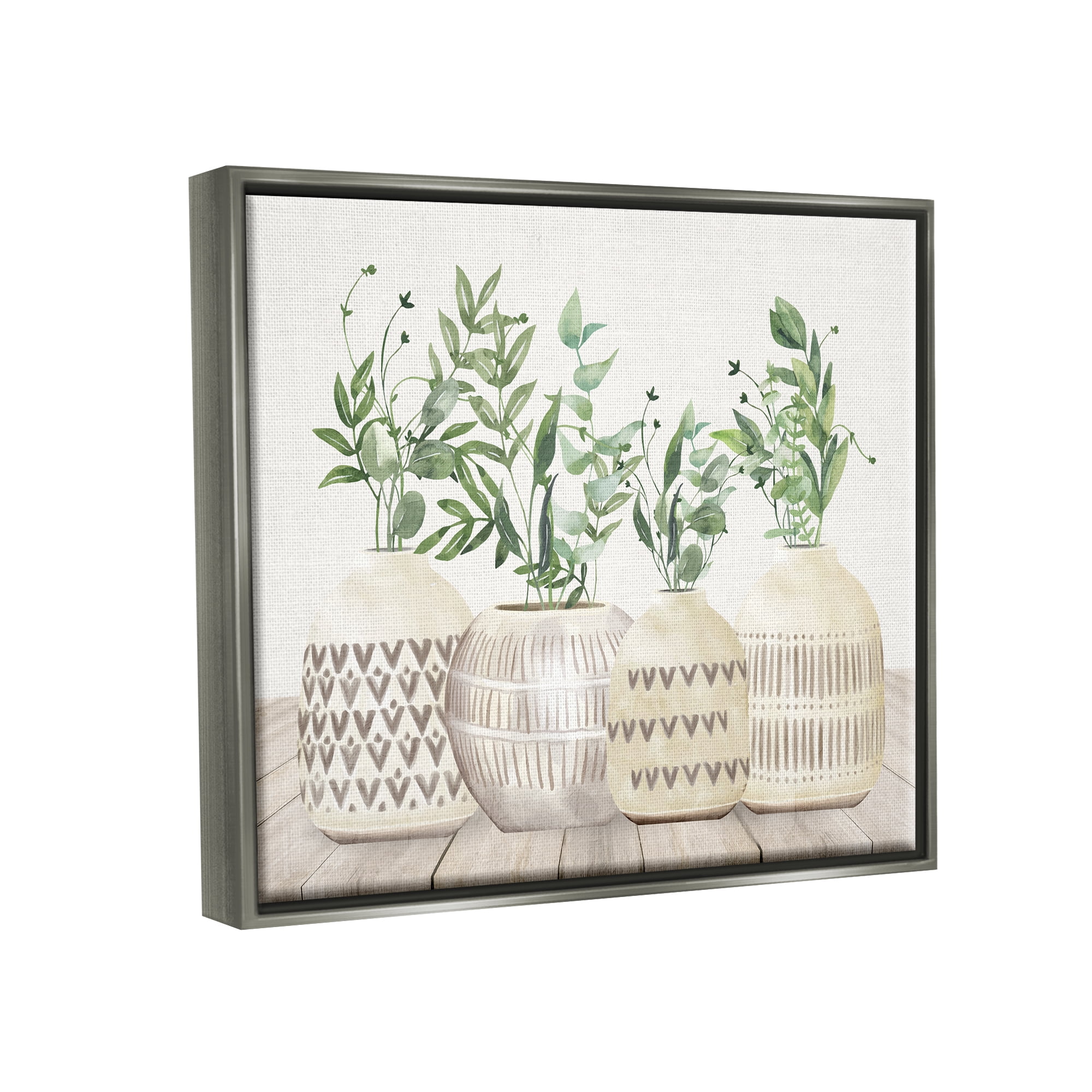 Stupell Industries Herbs in Pottery Still Life Botanical & Floral Painting Gray Floater Framed Canvas Art Print Wall Art, 31 x 25