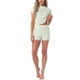 thumbnail image 2 of INSPIRE CHIC Women's Ribbed Knit Pajamas Soft Stretchy O-Neck Short Sleeve Tops with Shorts Cute Patterns Ruffle Lounge Sets XL Beige Heart, 2 of 6