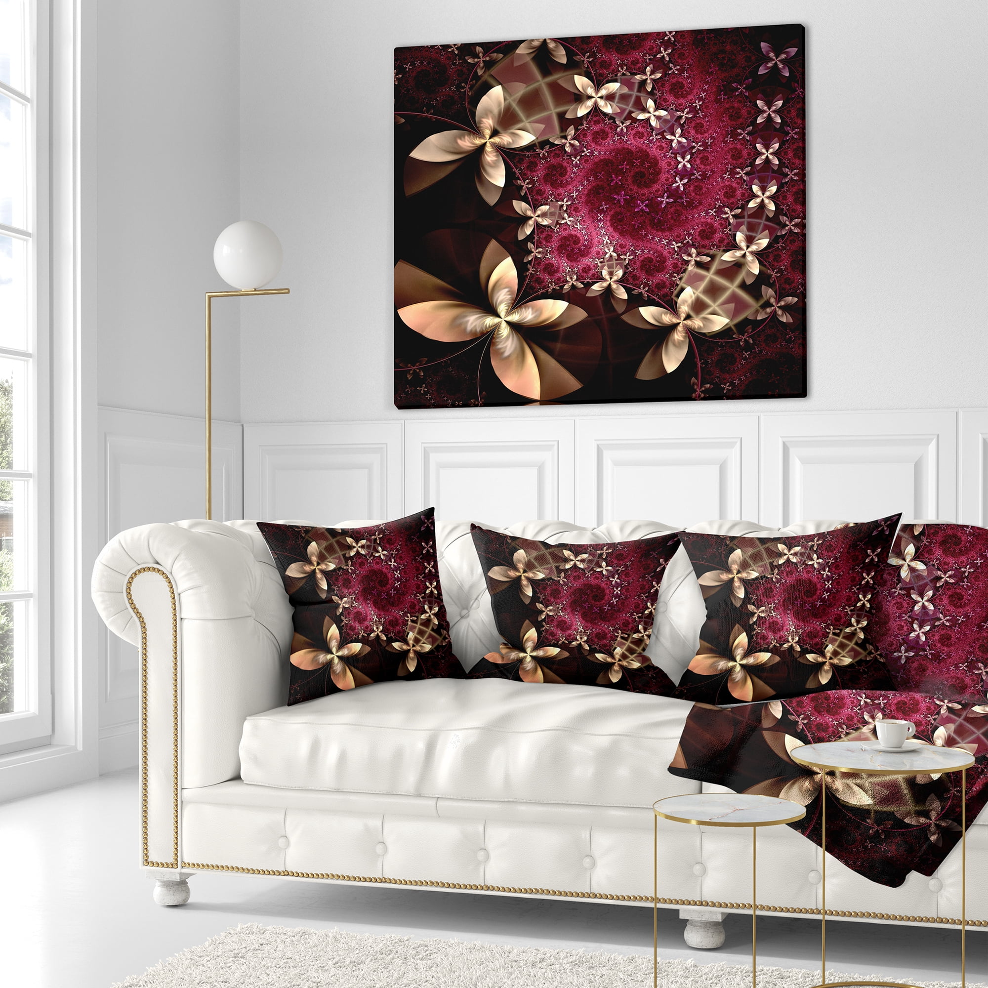 Designart Yellow and Red Fractal Flower Pattern - Abstract Throw Pillow - 16x16