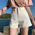 thumbnail image 2 of MIXUE Shorts For Women Summer Denim Solid Color High Waist Button With Pockets Fashion Jeans Sportswear,White,M, 2 of 4
