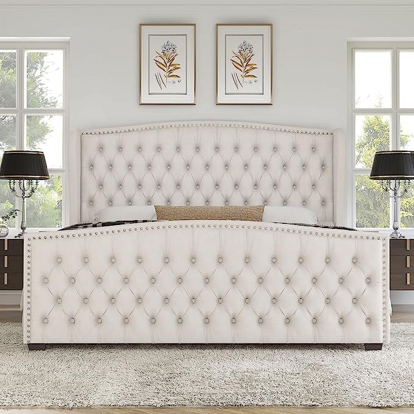 AMERLIFE King Size Velvet Upholstered Platform Bed Frame With Tall ...