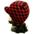 thumbnail image 2 of Red Checkers Warm Winter Knit Crochet Braided Baggy Visor Beanie Hat, 2 of 2