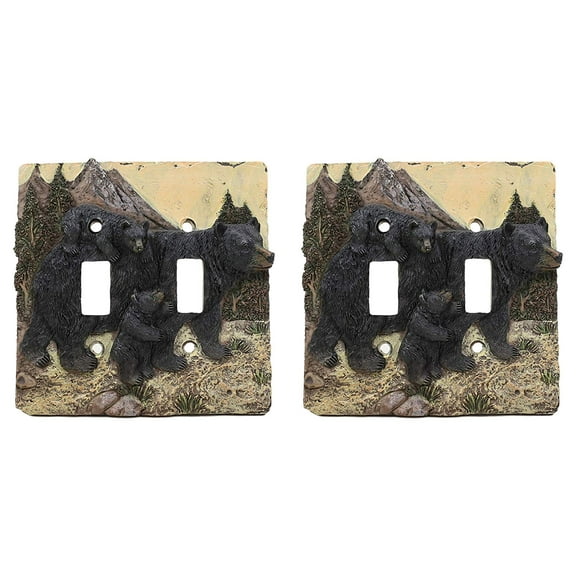 Rustic Western Bear And Cubs Double Toggle Light Switch Plate Cover Set Of 2