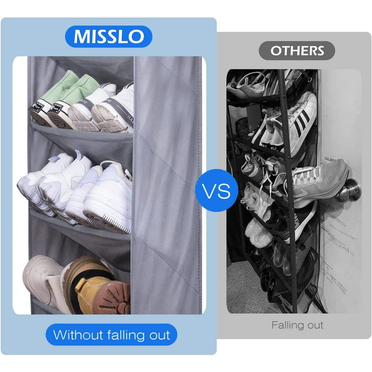MISSLO Door Shoe Rack With Deep Pockets Over the Door Shoe Storage Organizer for Narrow Closet and Dorm Holds 12 Pairs Shoe Hanger holder Grey