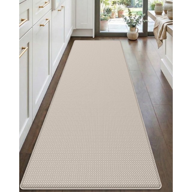 Kitchen Mat Anti Fatigue 17x59, Non Slip Cushioned Comfort Runner Rug for Standing Desk Waterproof, Beige