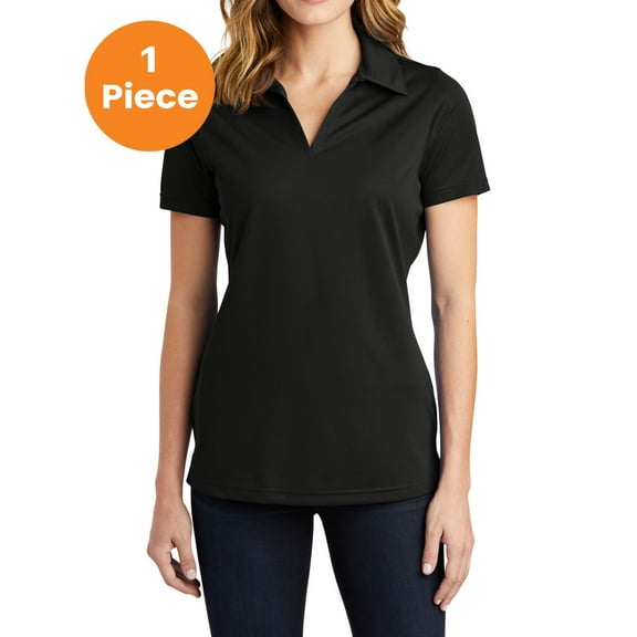 Sport-Tek LST690 Ladies Active Textured Polo Shirt, Black, 3XL, Plus Size Tops