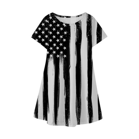 

MIASHUI Girls Short Sleeve Dress Casual Soft Party Princess Dress Independence Day Colthing