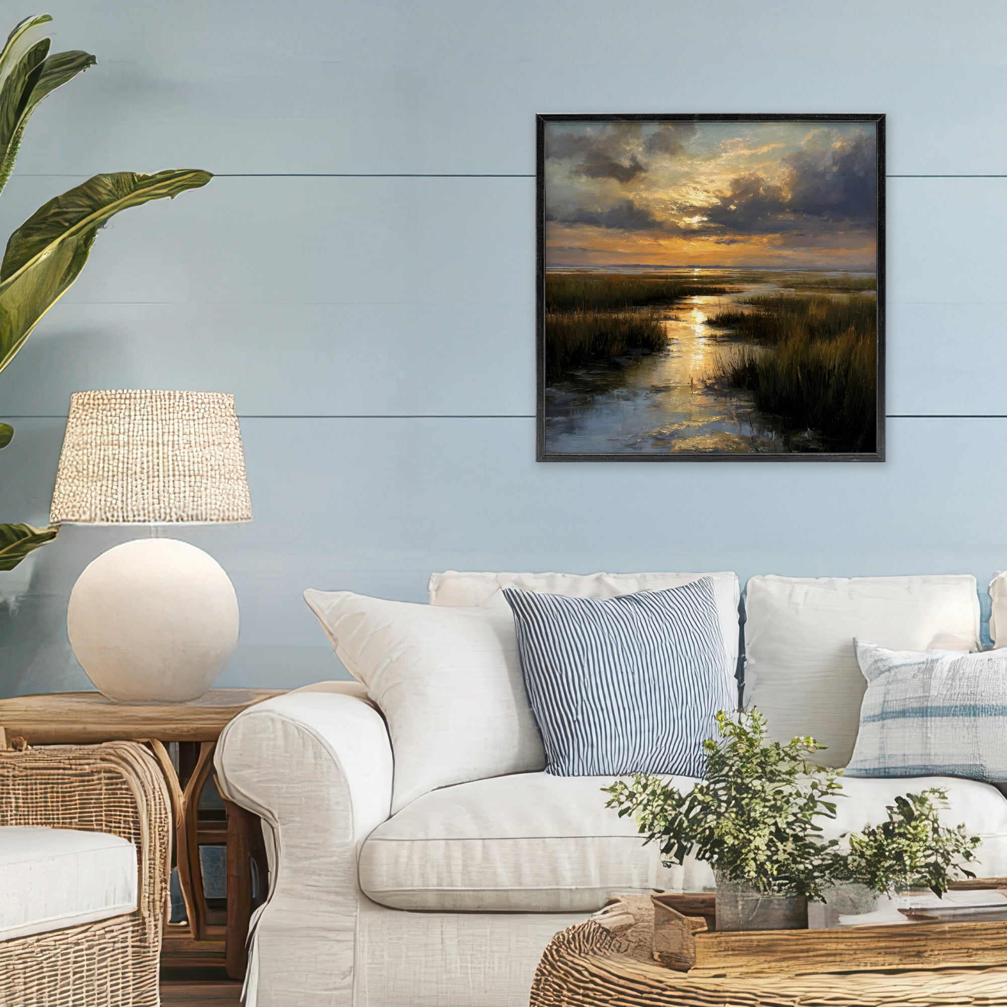Stupell Industries Sunset Over Marshland Black Framed Giclee Art, design by Petal Prints Design