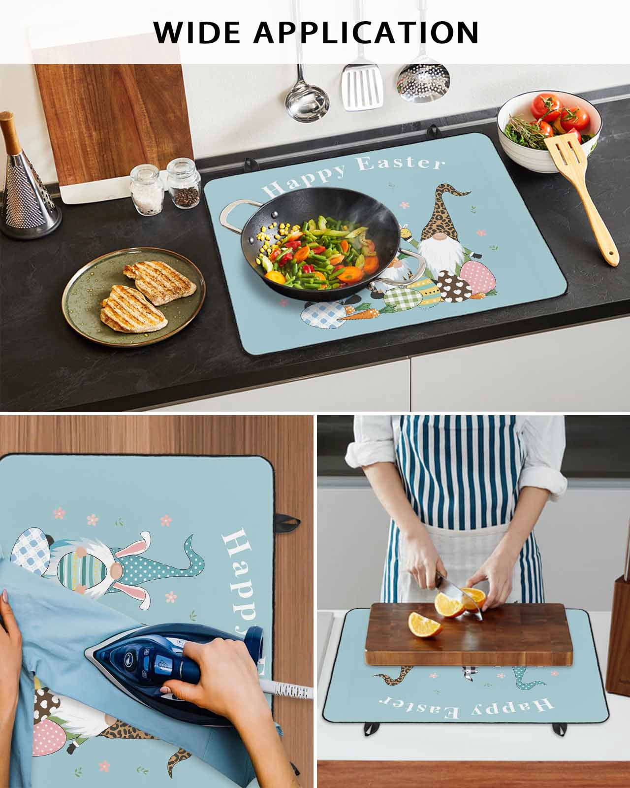 Large Induction Cooktop Protector Mat Happy Easter Stove Top Covers for Electric Stove, Gnomes Colorful Eggs Spring Flowers Decorative Stove Burner Cover Mats, Glass Top Stove Cover