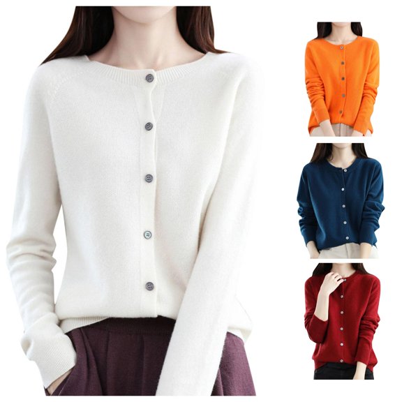 Women Knitted Spring and Autumn Round Neck Sweater Long Sleeve Solid Color All Cardigan Jacket plus Size Cardigan Sweater for Women 3x M